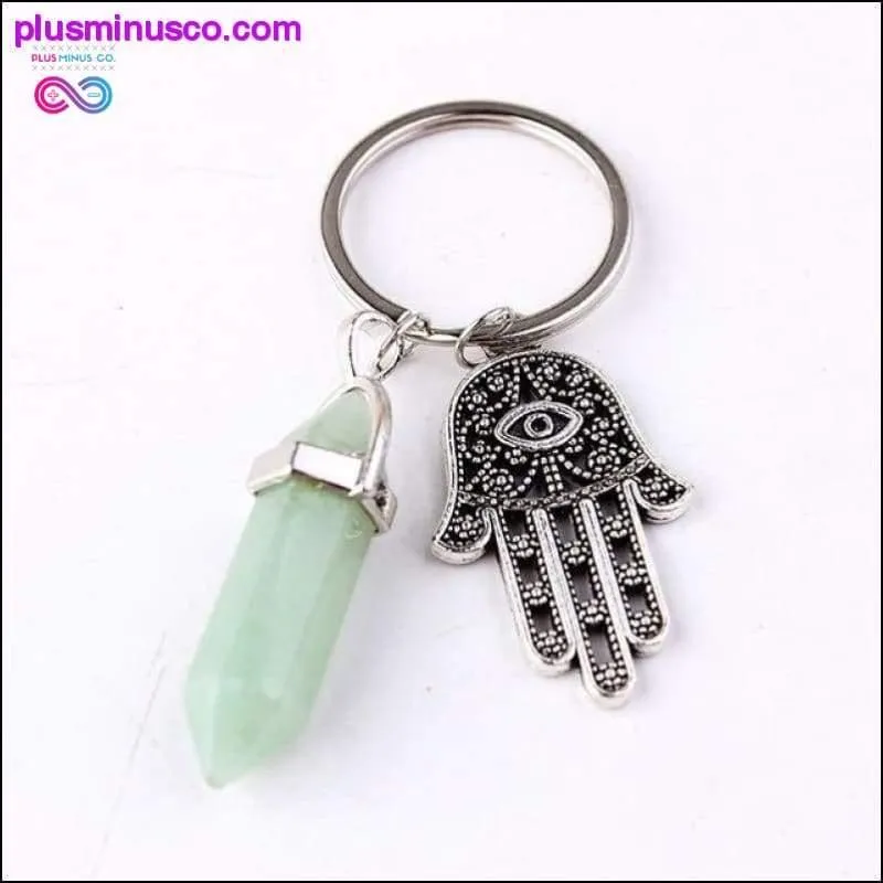 1 PC Natural Quartz Evil Eye Fatima Pink Crystal Key Chain