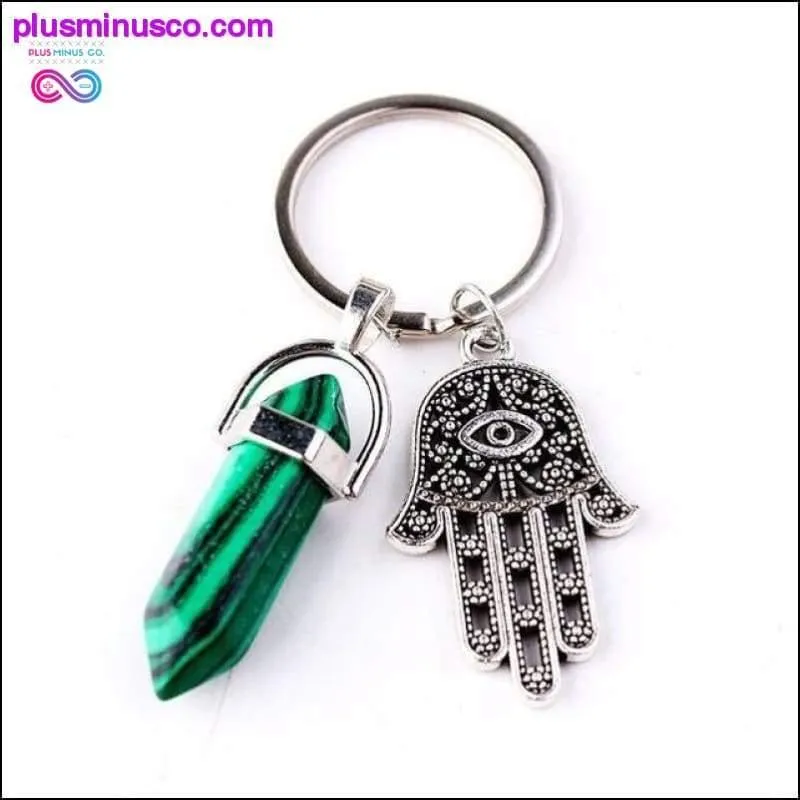 1 PC Natural Quartz Evil Eye Fatima Pink Crystal Key Chain