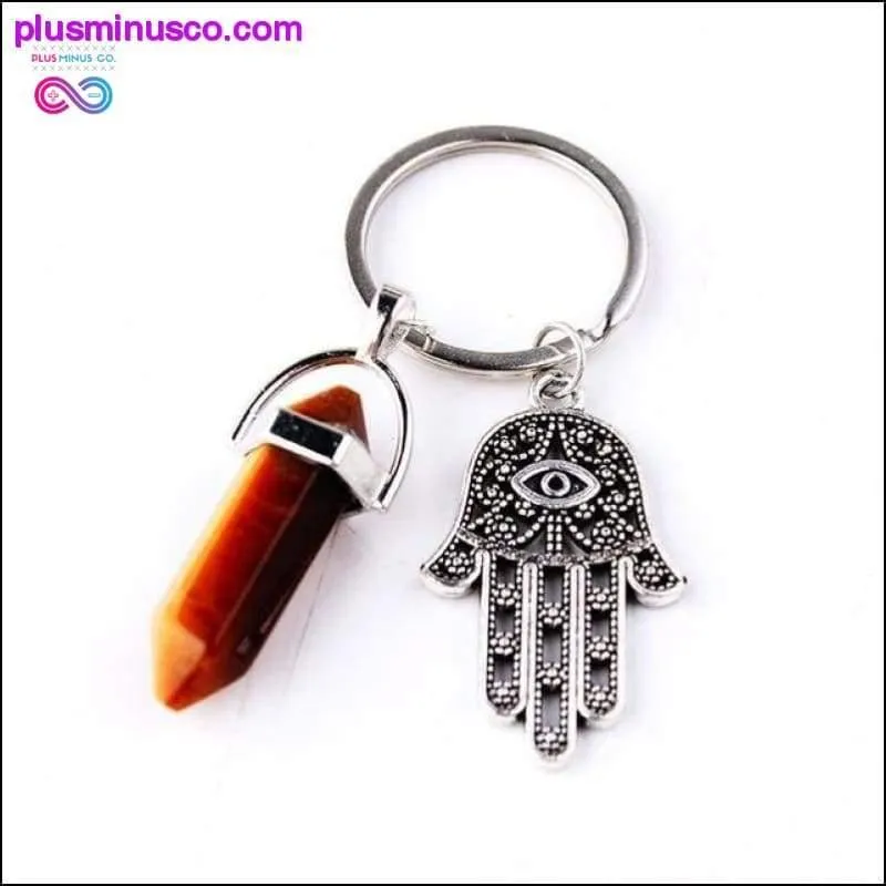 1 PC Natural Quartz Evil Eye Fatima Pink Crystal Key Chain