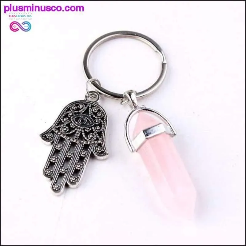 1 PC Natural Quartz Evil Eye Fatima Pink Crystal Key Chain