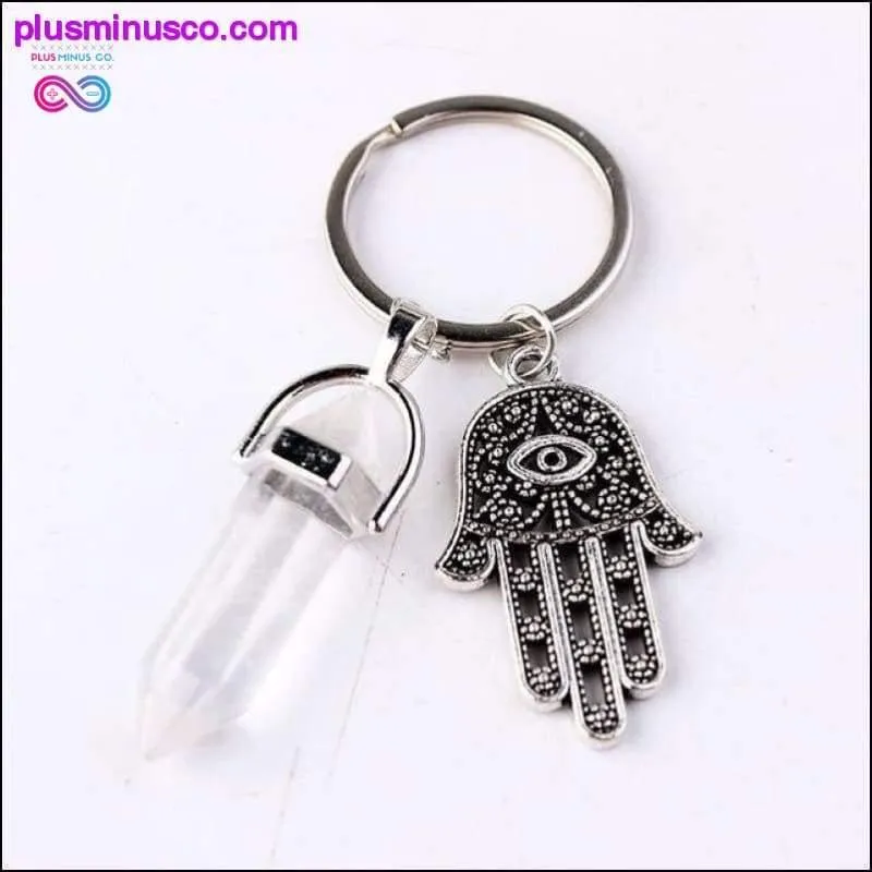 1 PC Natural Quartz Evil Eye Fatima Pink Crystal Key Chain