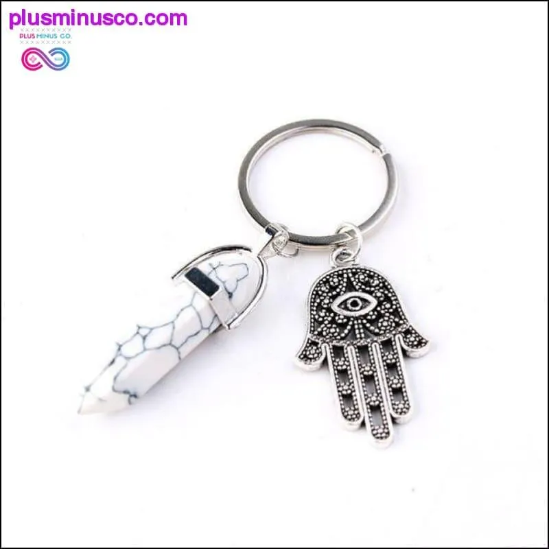 1 PC Natural Quartz Evil Eye Fatima Pink Crystal Key Chain