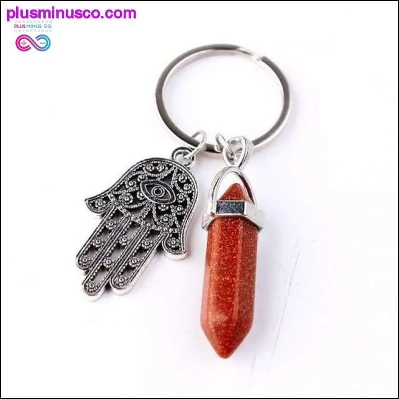 1 PC Natural Quartz Evil Eye Fatima Pink Crystal Key Chain