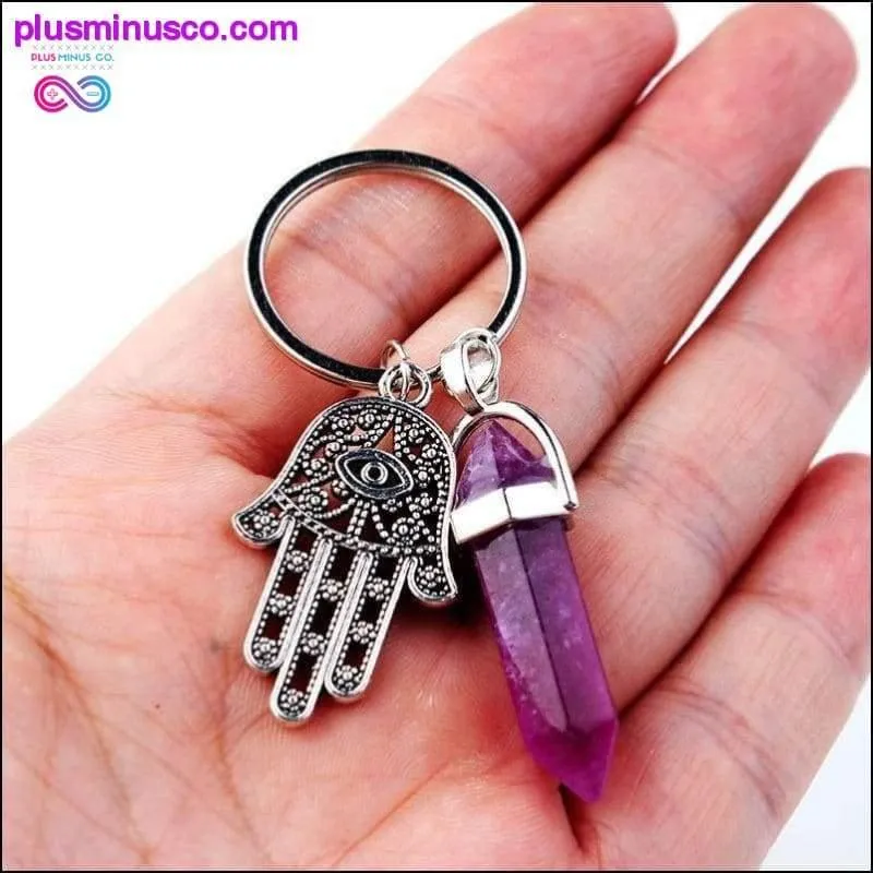 1 PC Natural Quartz Evil Eye Fatima Pink Crystal Key Chain