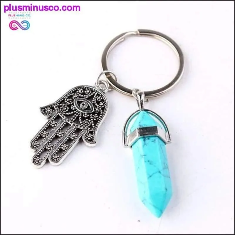 1 PC Natural Quartz Evil Eye Fatima Pink Crystal Key Chain