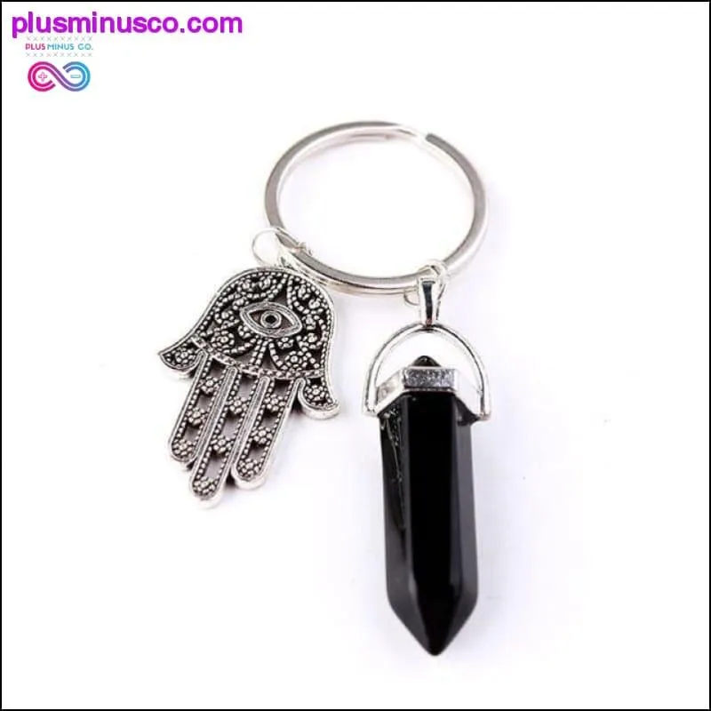 1 PC Natural Quartz Evil Eye Fatima Pink Crystal Key Chain