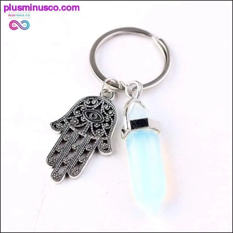 1 PC Natural Quartz Evil Eye Fatima Pink Crystal Key Chain