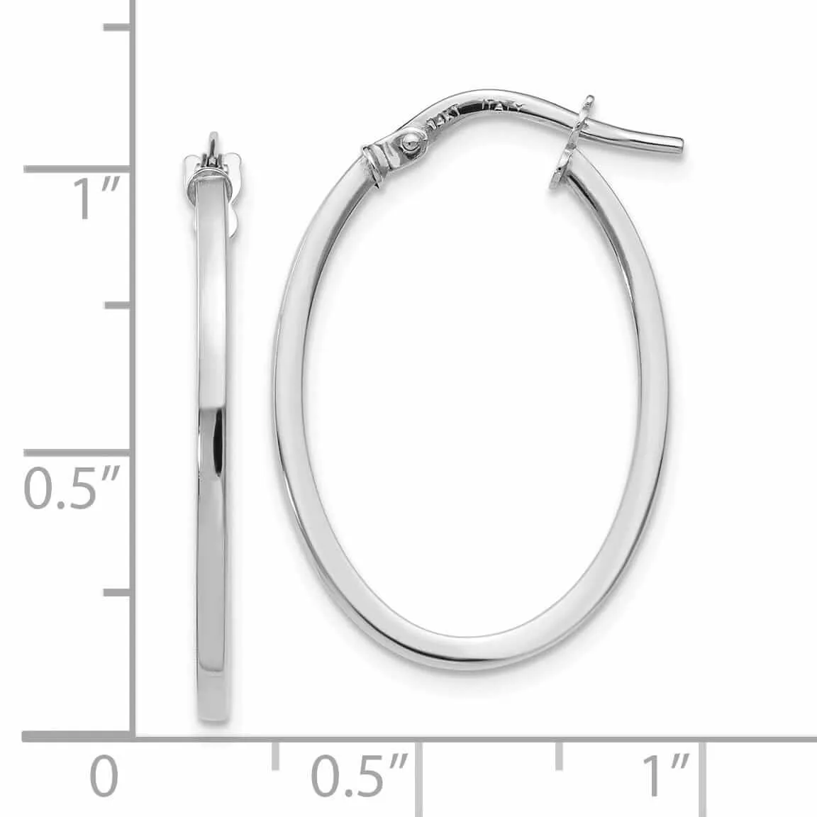 10K White Gold Polish Oval Hoop Earring