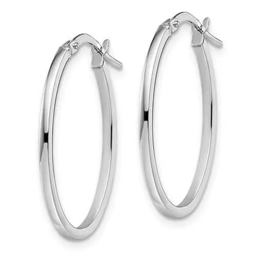 10K White Gold Polish Oval Hoop Earring