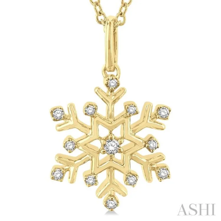 1/10 ctw Petite Snowflake Round Cut Diamond Fashion Pendant With Chain in 10K Yellow Gold