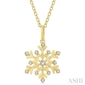 1/10 ctw Petite Snowflake Round Cut Diamond Fashion Pendant With Chain in 10K Yellow Gold