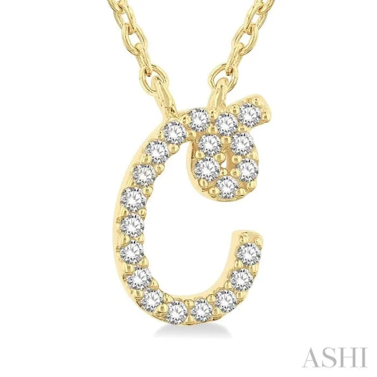 1/20 Ctw Initial 'C' Round cut Diamond Pendant With Chain in 10K Yellow Gold