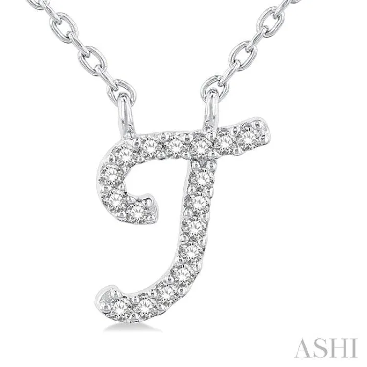 1/20 Ctw Initial 'T' Round cut Diamond Pendant With Chain in 10K White Gold