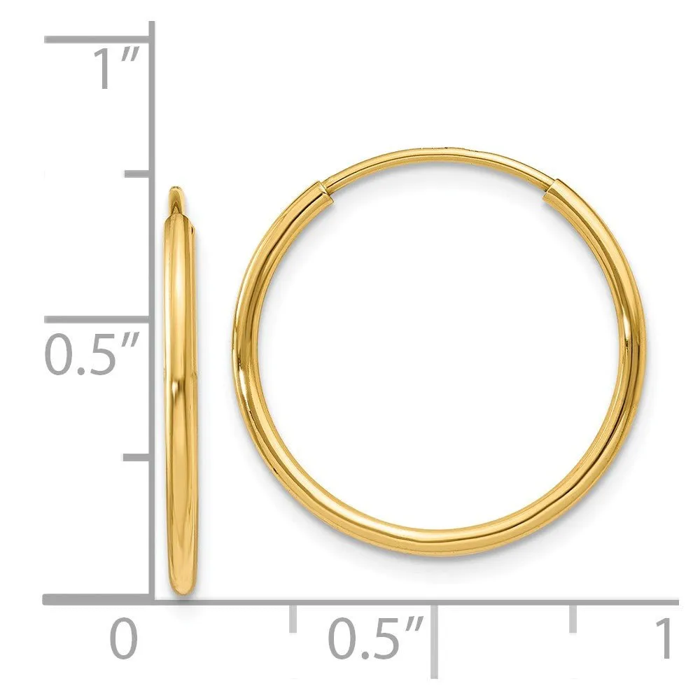 1.25mm, 14k Yellow Gold Endless Hoop Earrings, 18mm (11/16 Inch)