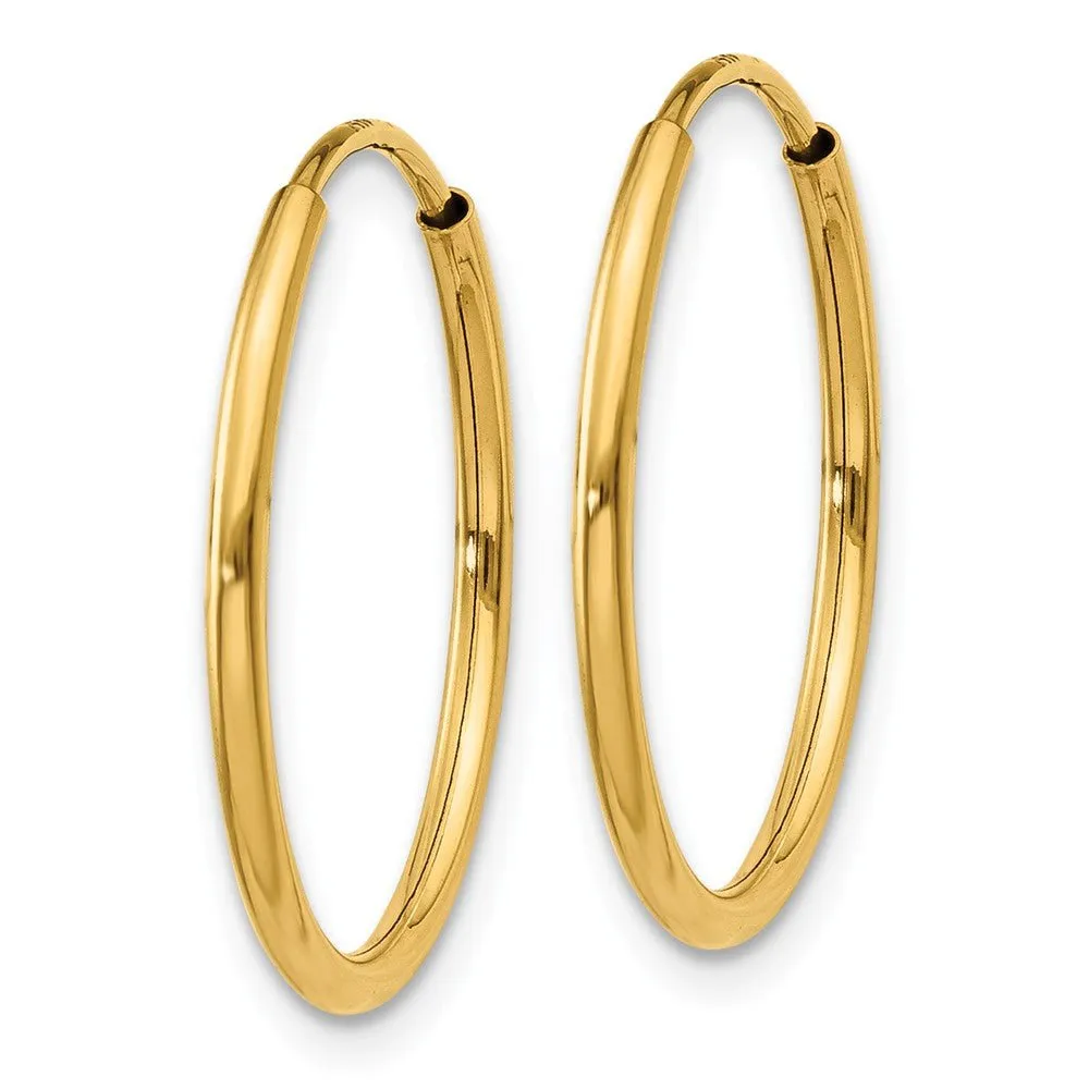 1.25mm, 14k Yellow Gold Endless Hoop Earrings, 18mm (11/16 Inch)