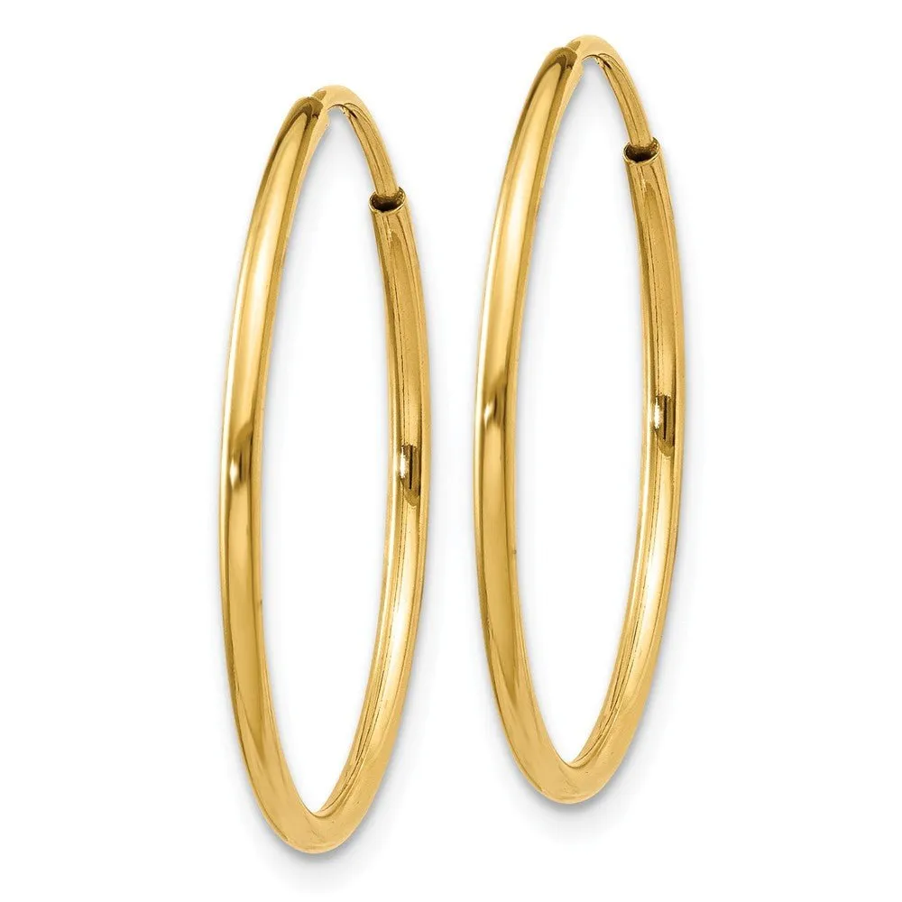 1.25mm, 14k Yellow Gold Endless Hoop Earrings, 22mm (7/8 Inch)