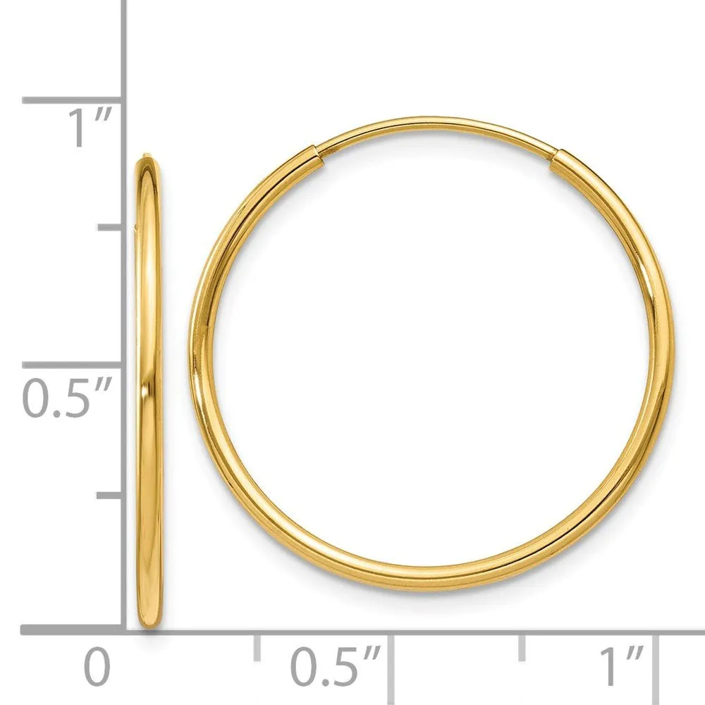 1.25mm, 14k Yellow Gold Endless Hoop Earrings, 22mm (7/8 Inch)