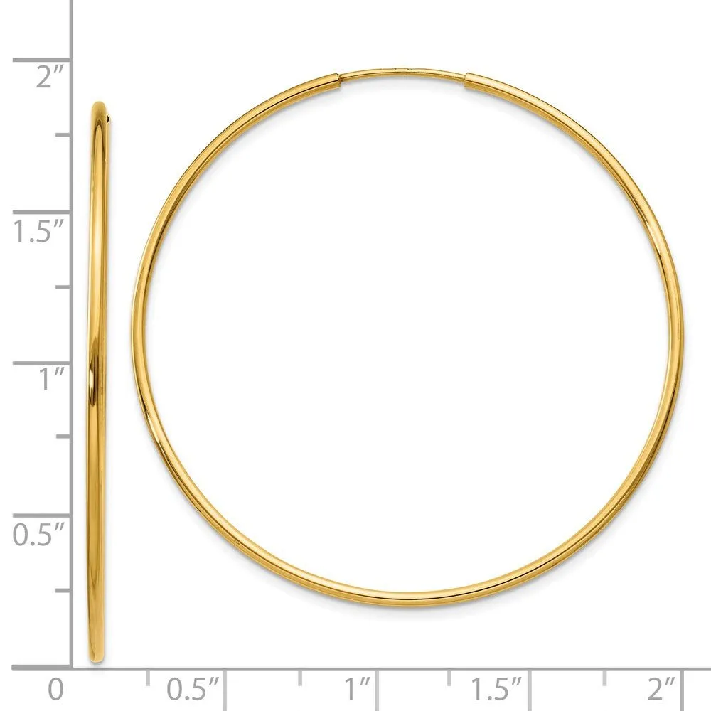 1.25mm, 14k Yellow Gold Endless Hoop Earrings, 48mm (1 13/16 Inch)