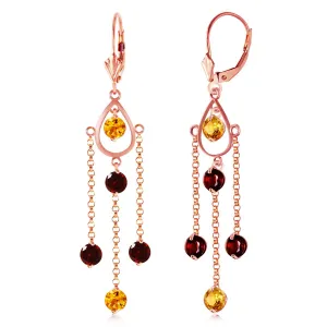 14K Solid Rose Gold Chandelier Citrine & Garnet Earrings