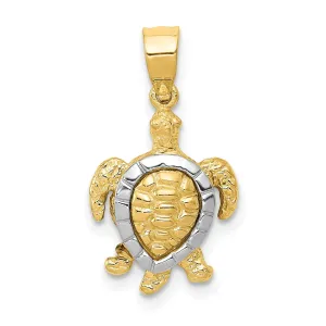 14K Two-tone Gold Casted Textured Solid Polished Finish Turtle Charm Pendant