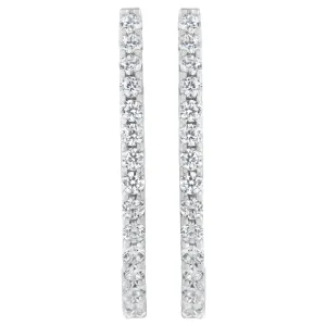 14K White Gold 2.0 Cttw Round Brilliant Cut Diamond Oblong Hinged Leverback Hoop Earrings