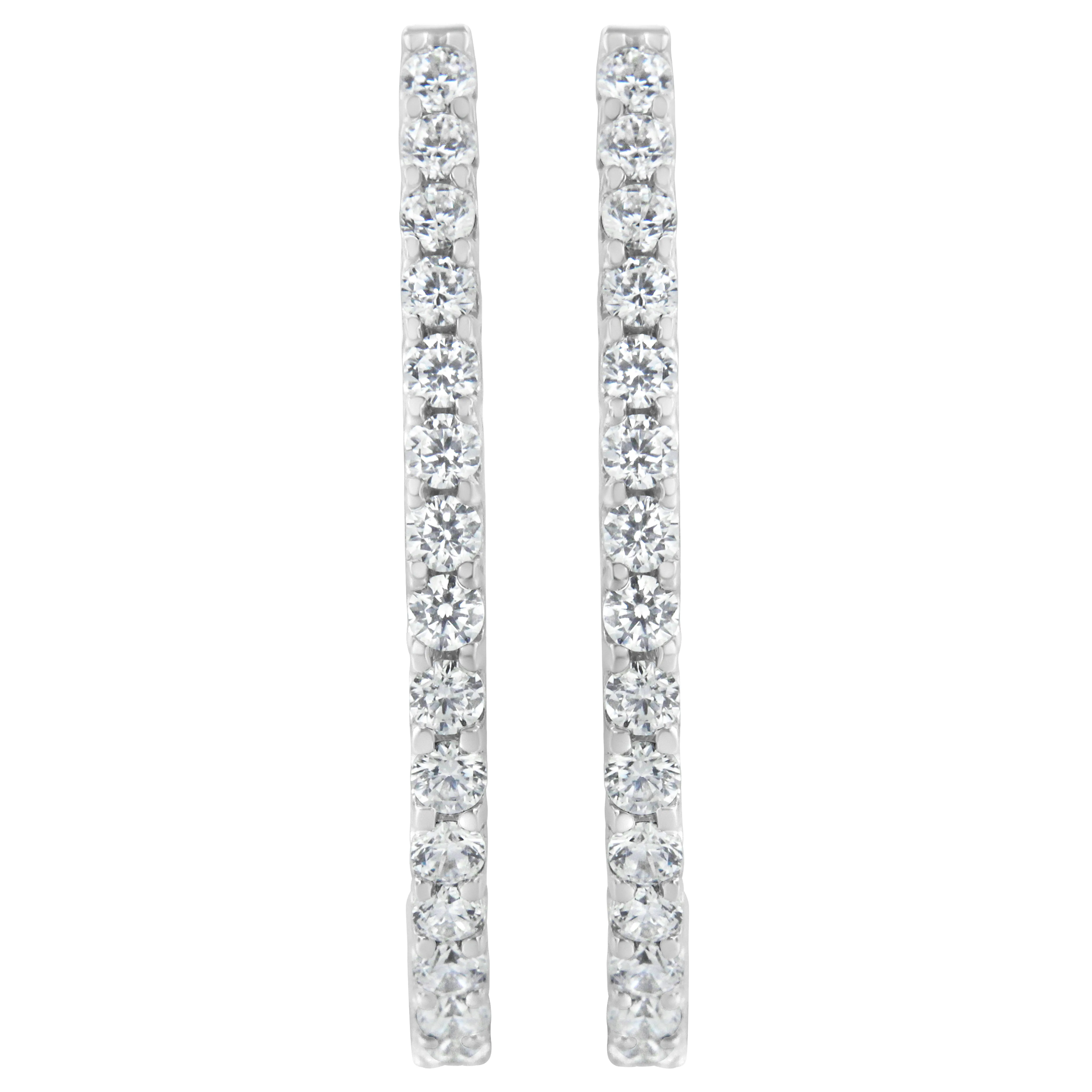 14K White Gold 2.0 Cttw Round Brilliant Cut Diamond Oblong Hinged Leverback Hoop Earrings