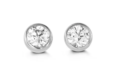 14K White Gold Cubic Zirconia Bezel Stud Kid's Earrings