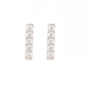 14k White Gold Diamond Bar Studs