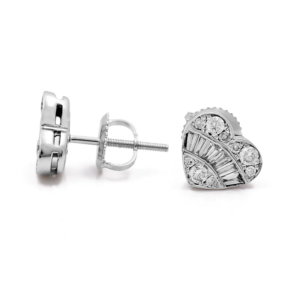 14K White Gold Heart Earrings with Diamonds