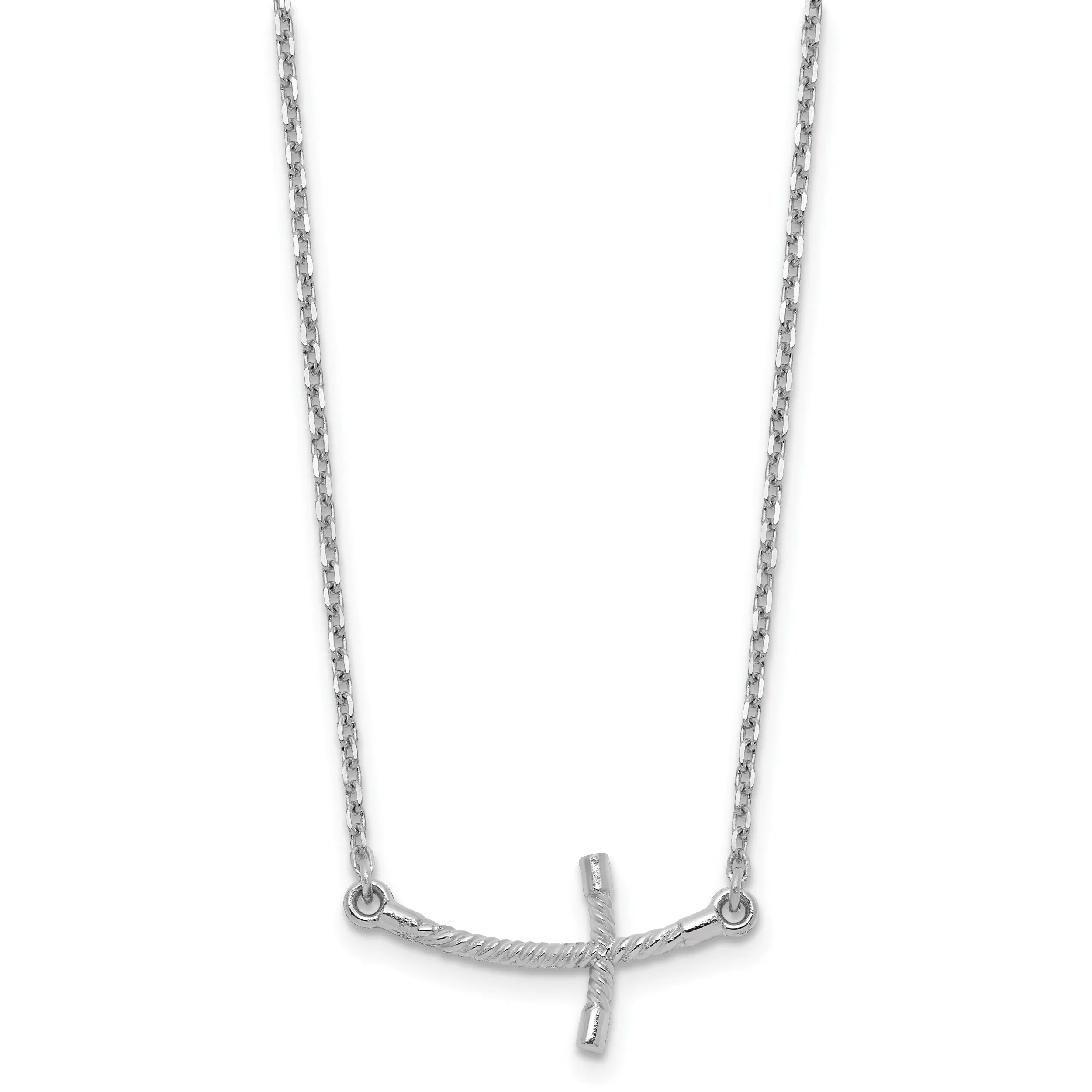 14k White Gold Polished Finish Sideways Curved Twist Cross Stlye Pendant in a 19-Inch Cable Chain Necklace Set