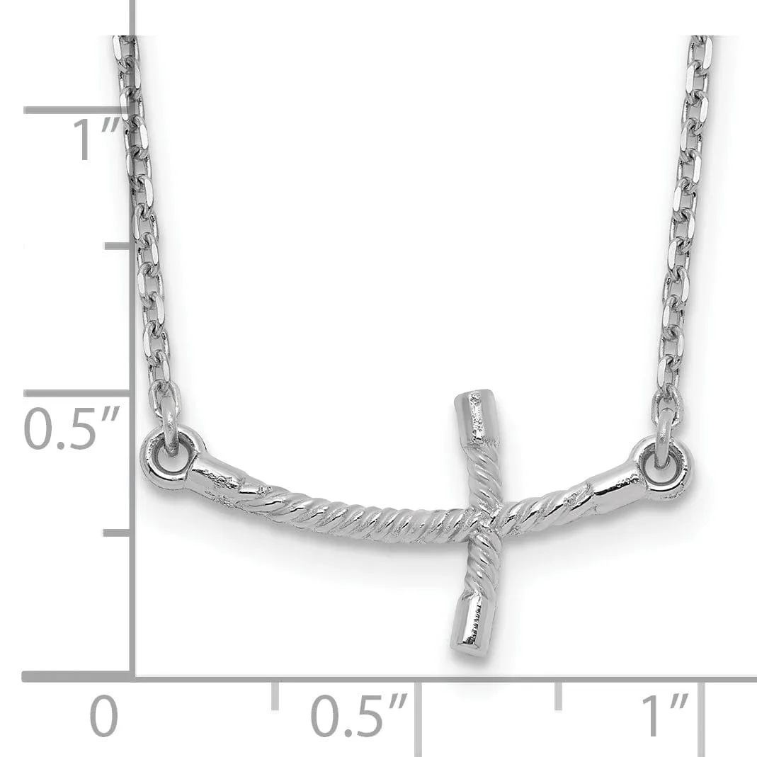 14k White Gold Polished Finish Sideways Curved Twist Cross Stlye Pendant in a 19-Inch Cable Chain Necklace Set