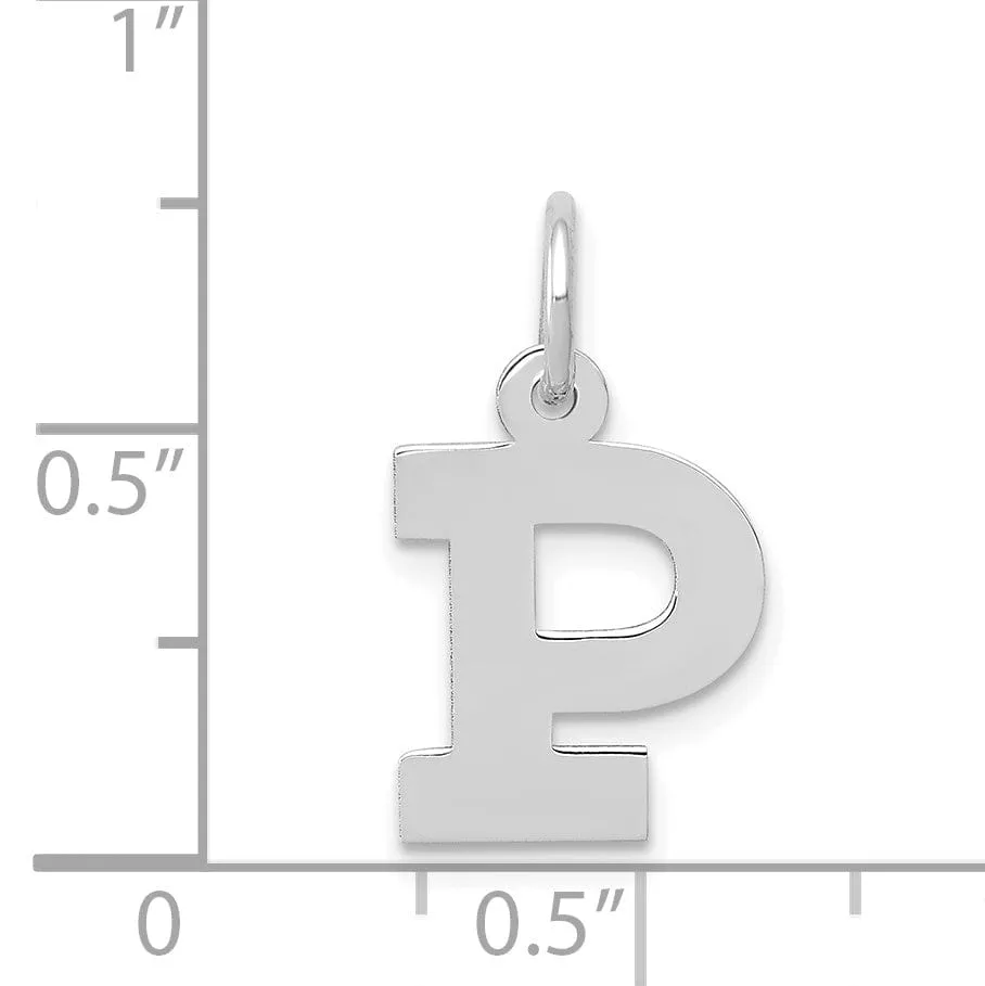 14k White Gold Small Block Design Letter P Initial Pendant