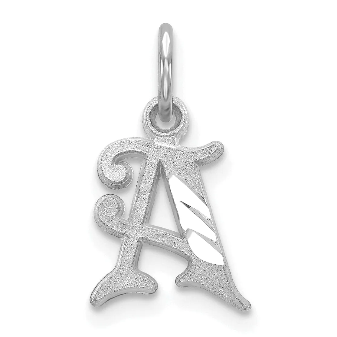 14k White Gold  Small Script Design Letter A Initial Charm Pendant