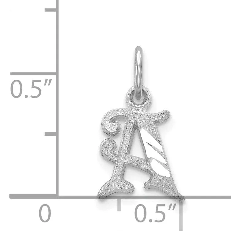 14k White Gold  Small Script Design Letter A Initial Charm Pendant