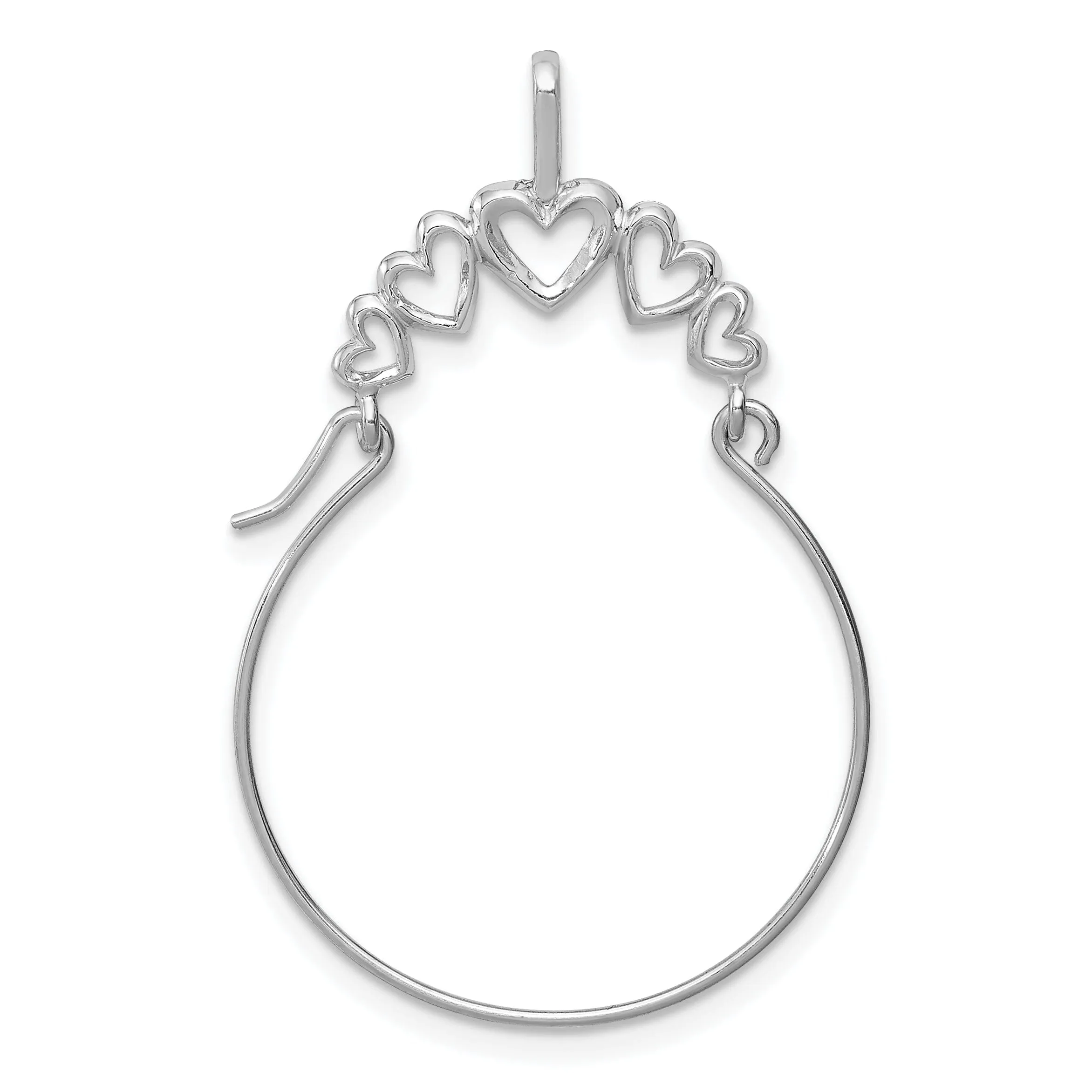 14k White Gold Solid 5-Heart Design Charm Holder Pendant