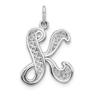 14K White GoldFancy Filigree Script Design Letter K Initial Pendant