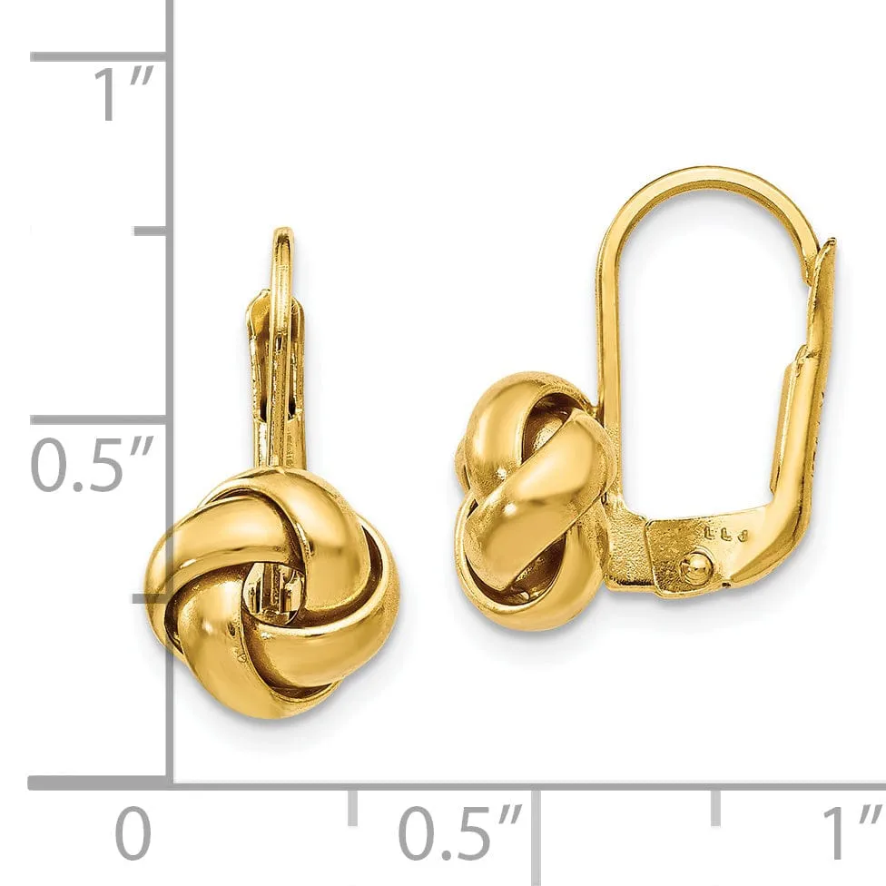 14k Yellow Gold Love Knot Leverback Earrings