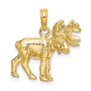 14K Yellow Gold Polished Finish Textured 3-Dimensional Moose Design Charm Pendant