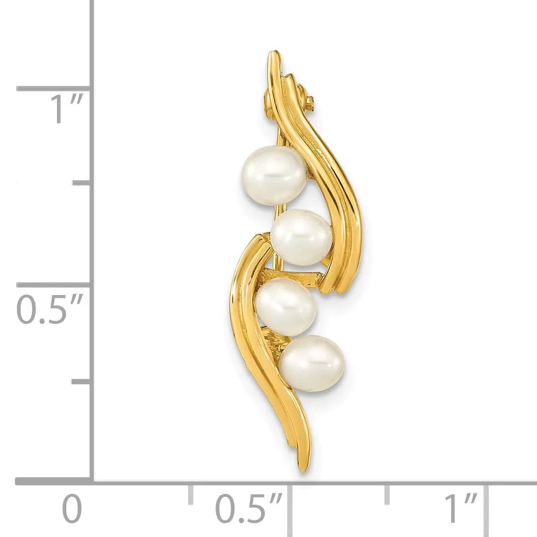 14K Yellow Gold Polished Finish Women's  4-5 mm Size White Freshwater Cultured Swirl Design Brooch Pin