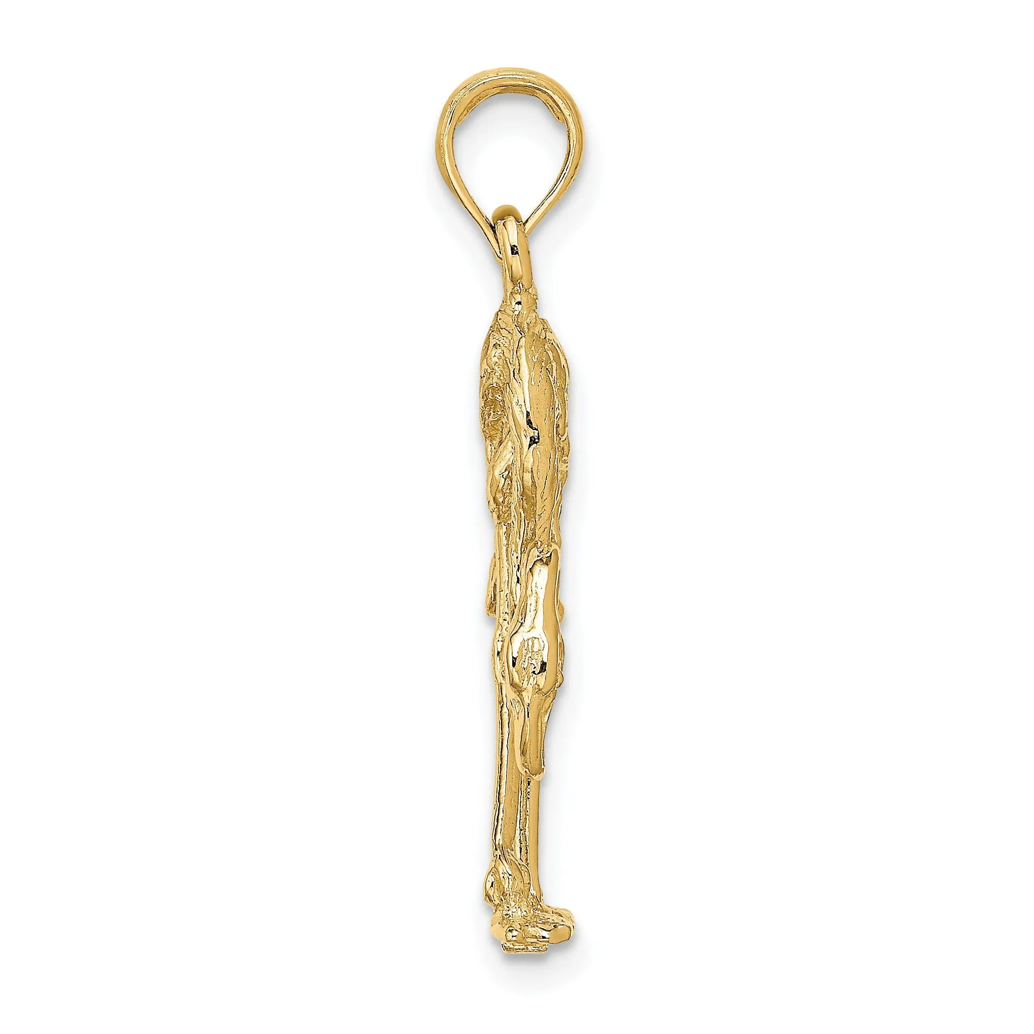 14K Yellow Gold Polished Textured Finish 3-Dimensional Flamingo Design Charm Pendant