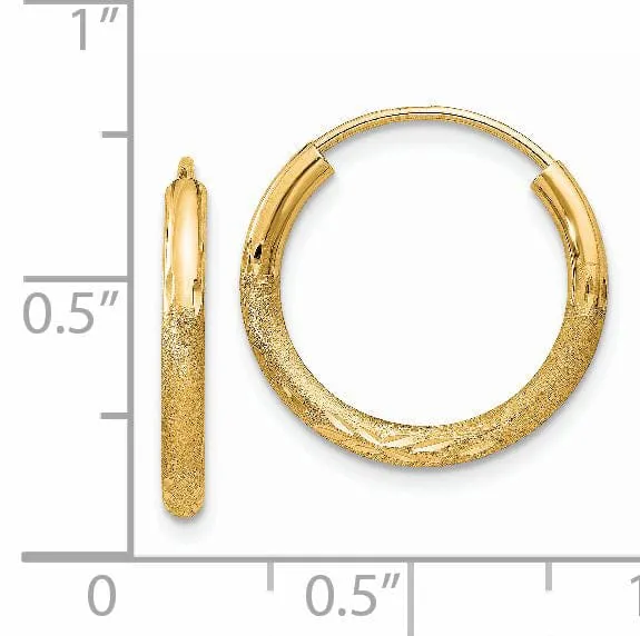 14k Yellow Gold Satin D.C Endless Hoops 2mm x 18mm