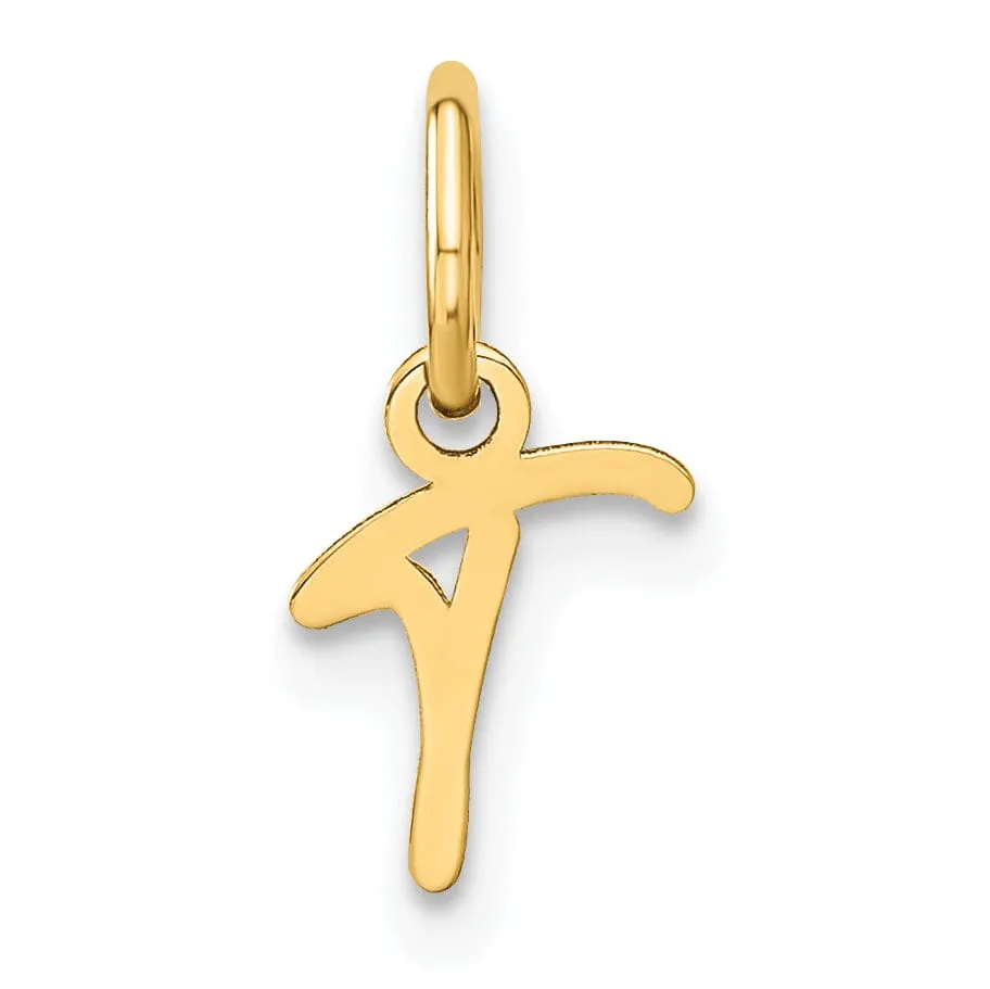 14K Yellow Gold Small Size Upper Case Script Letter T Initial Pendant