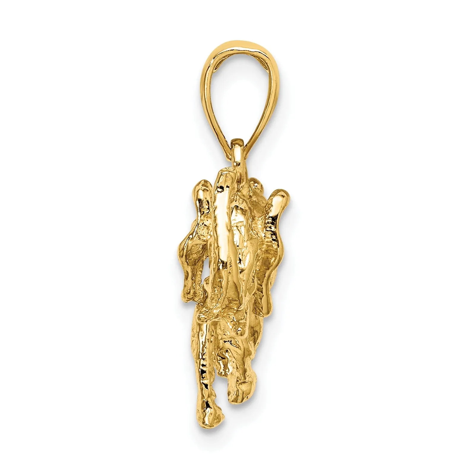 14K Yellow Gold Textured Polished Finish 3-Dimensional Elephant With Tusk Charm Pendant