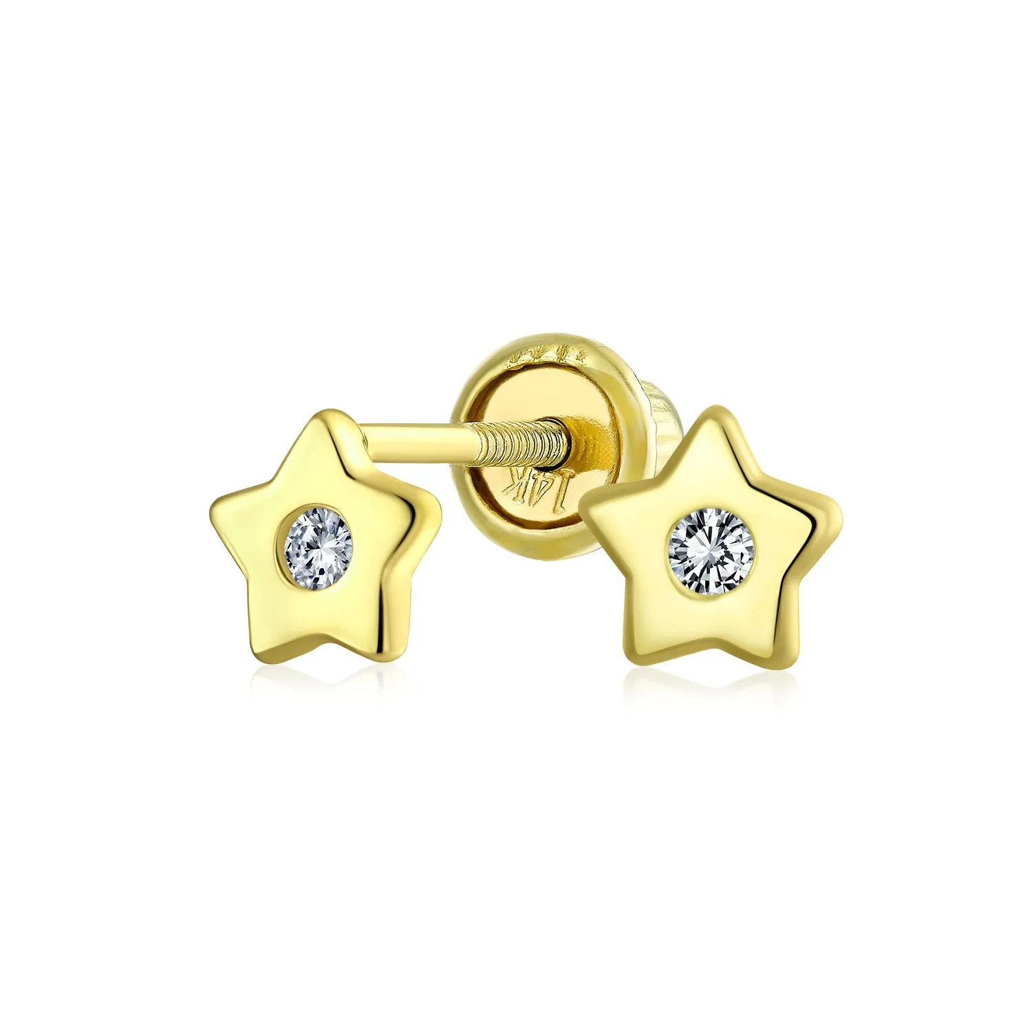 14K Gold USA Celestial Cartilage Ear Lobe Threader Tiny Star Stud Earrings