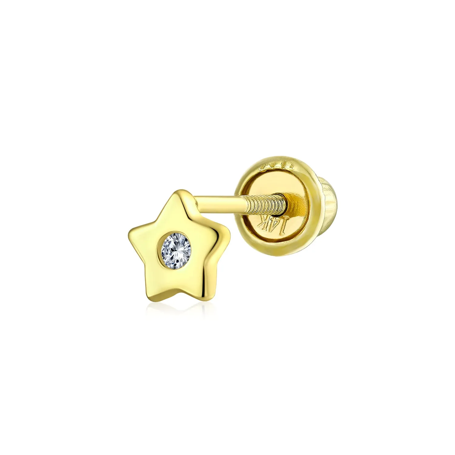 14K Gold USA Celestial Cartilage Ear Lobe Threader Tiny Star Stud Earrings