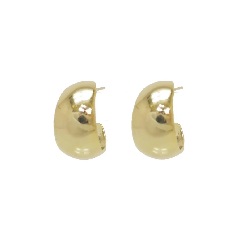 18K Gold Post Wide Huggie Earrings