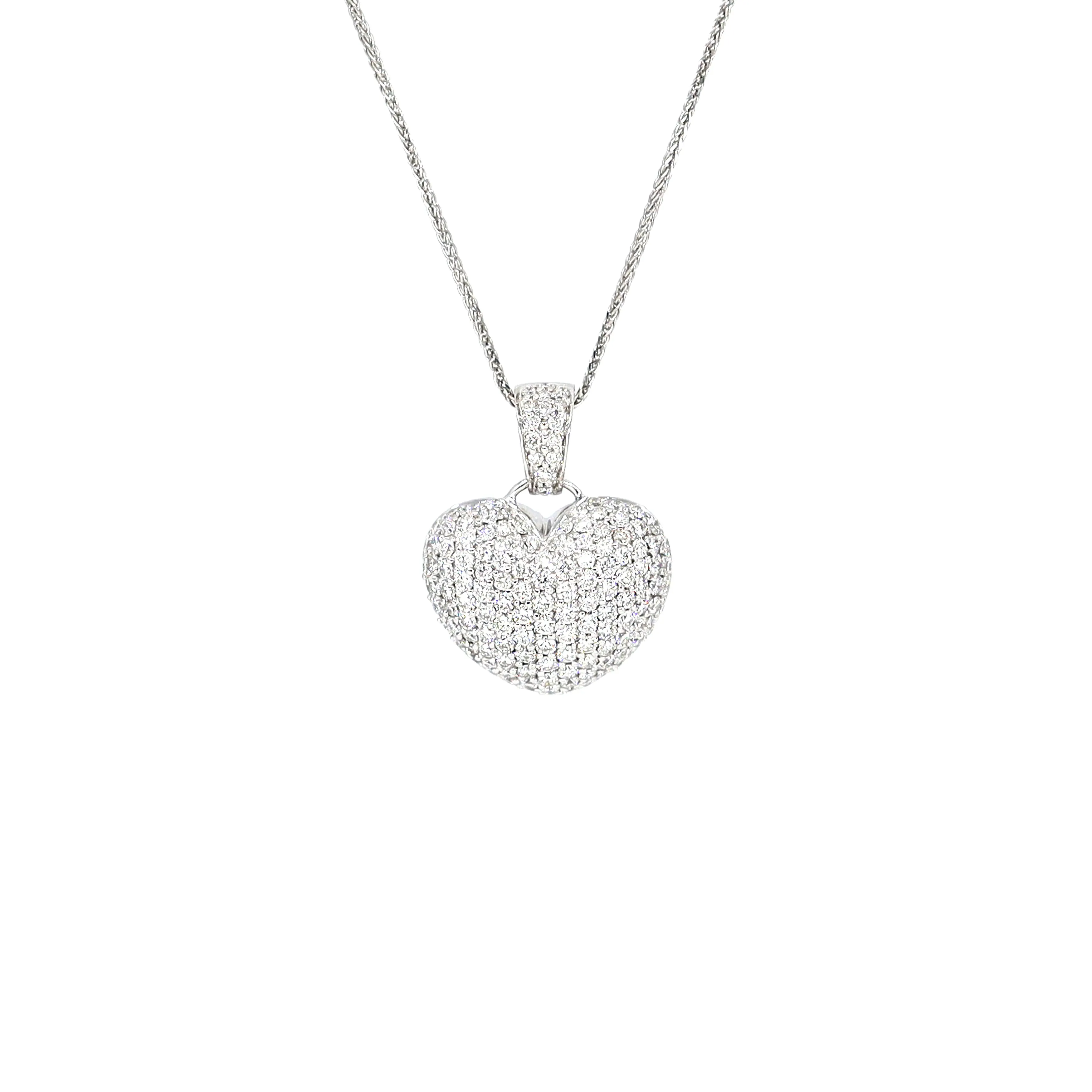 18k White Gold Tdw. 1.85CT Pave Diamond Heart Pendant - 20439965