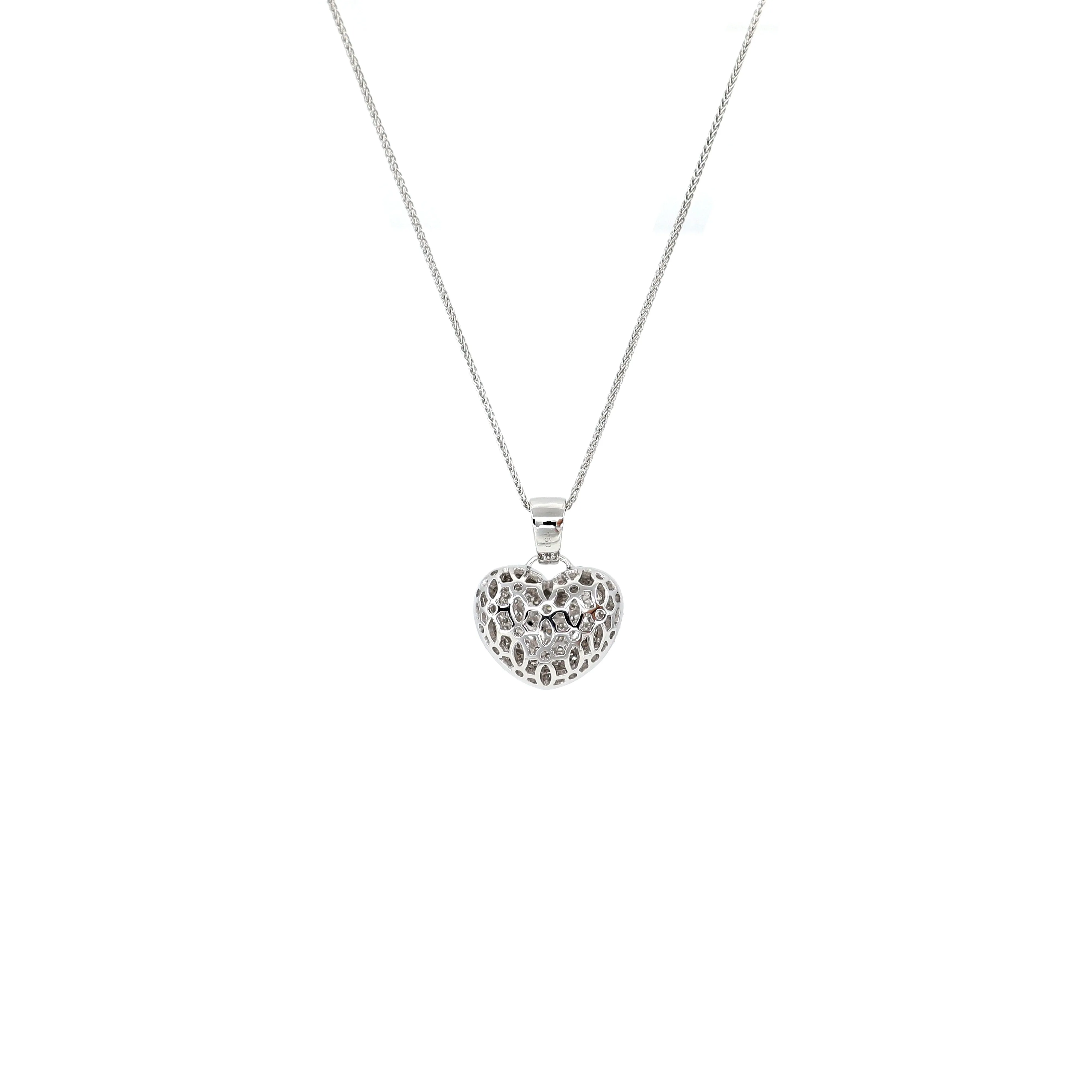 18k White Gold Tdw. 1.85CT Pave Diamond Heart Pendant - 20439965