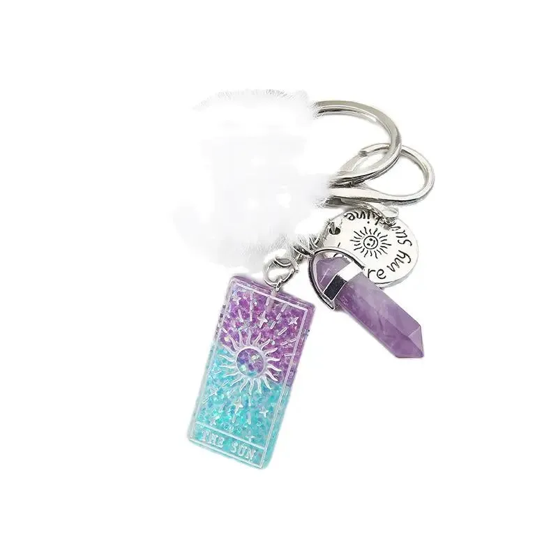 1PC Keyring Tarot Card Sun Resin With Puffer Ball And Quartz Stone - Perfect Gift