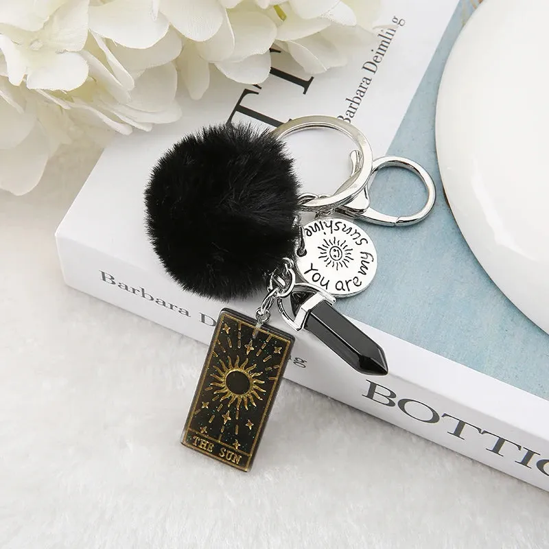 1PC Keyring Tarot Card Sun Resin With Puffer Ball And Quartz Stone - Perfect Gift